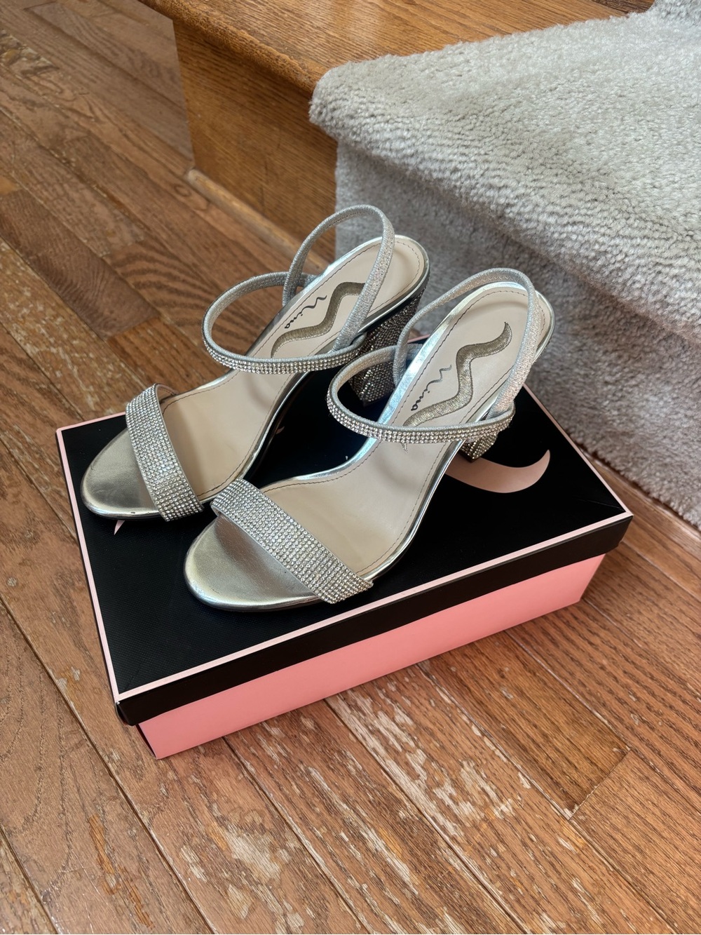 Silver Rhinestone Strap Slingback Heels